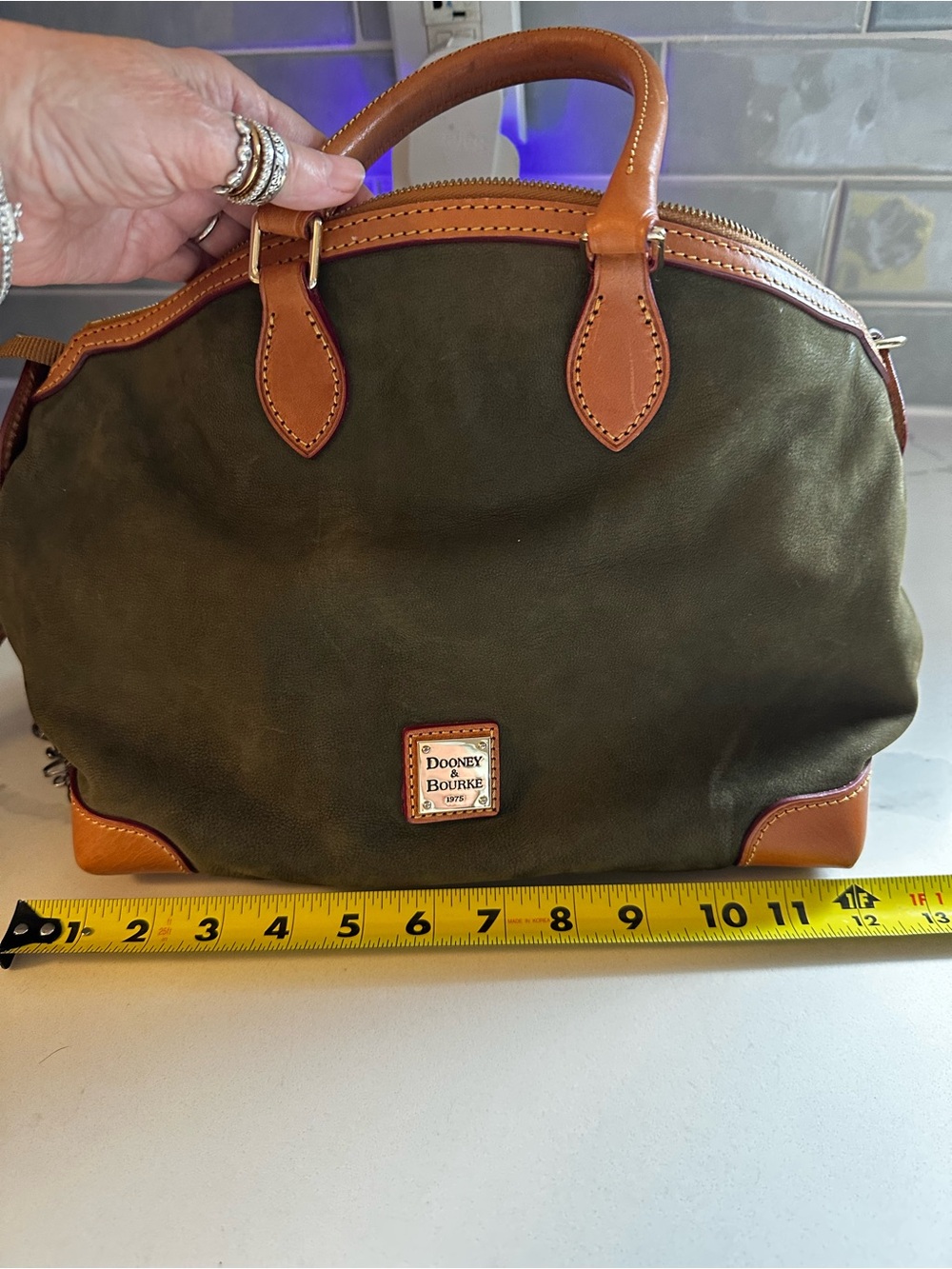 Dooney & Bourke Olive and Tan Leather-Trimmed Satchel - Picture 4 of 9